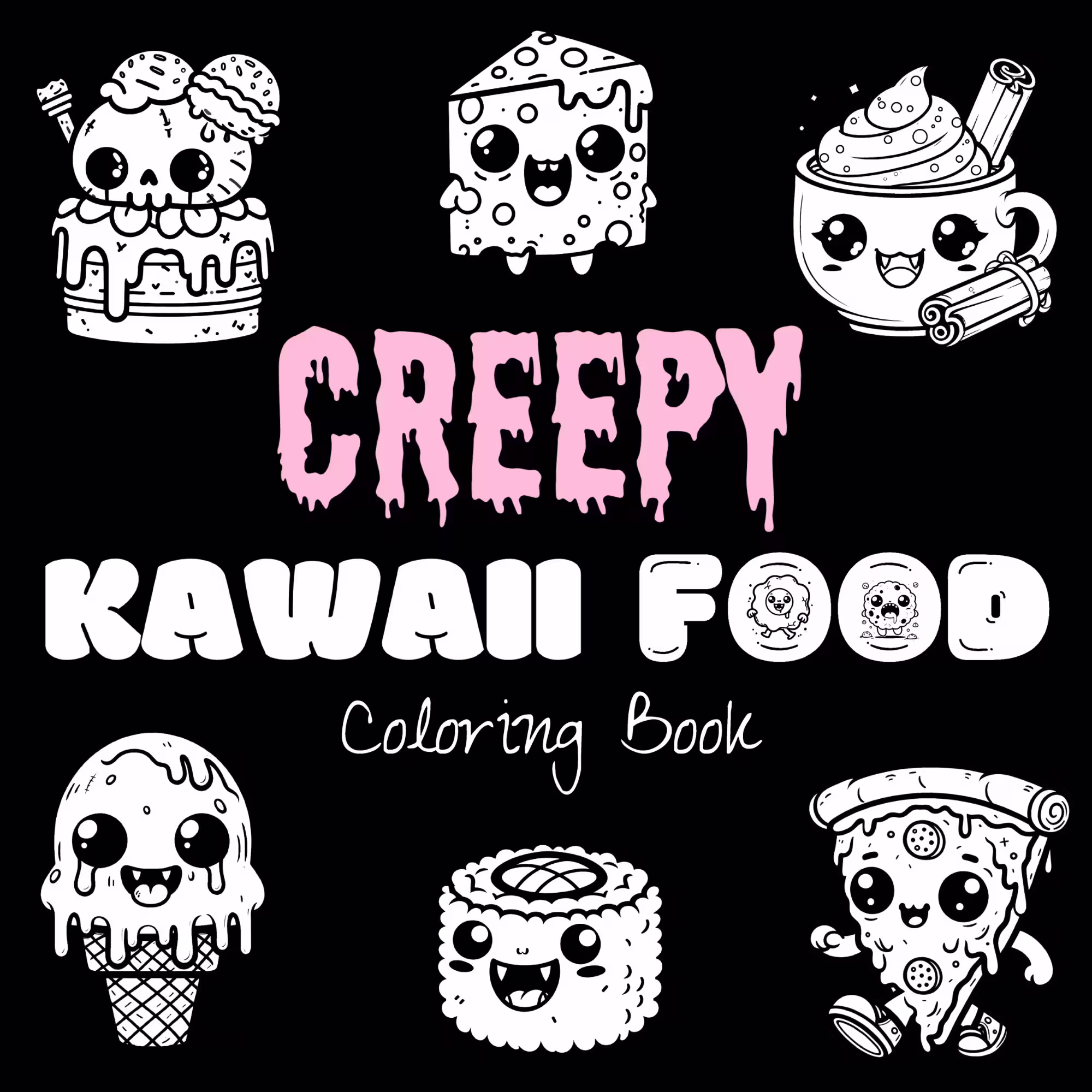 pink book creepy cute food adventures coloring book for tweens and kids and adults