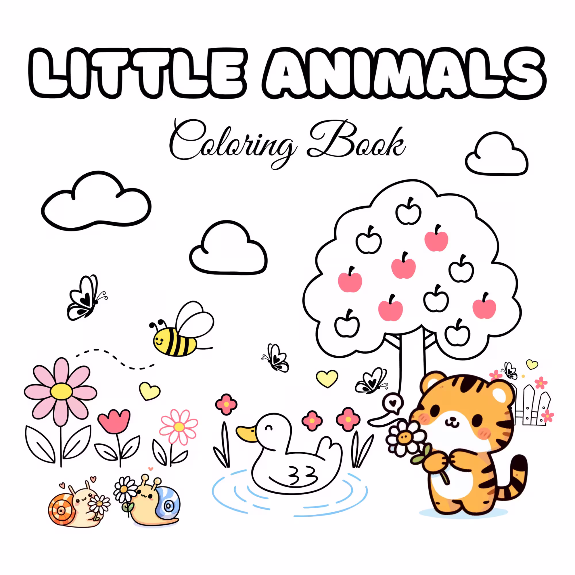 little baby animals friends cute coloring book available on amazon for toddlers, tweens, kids, children, and adults