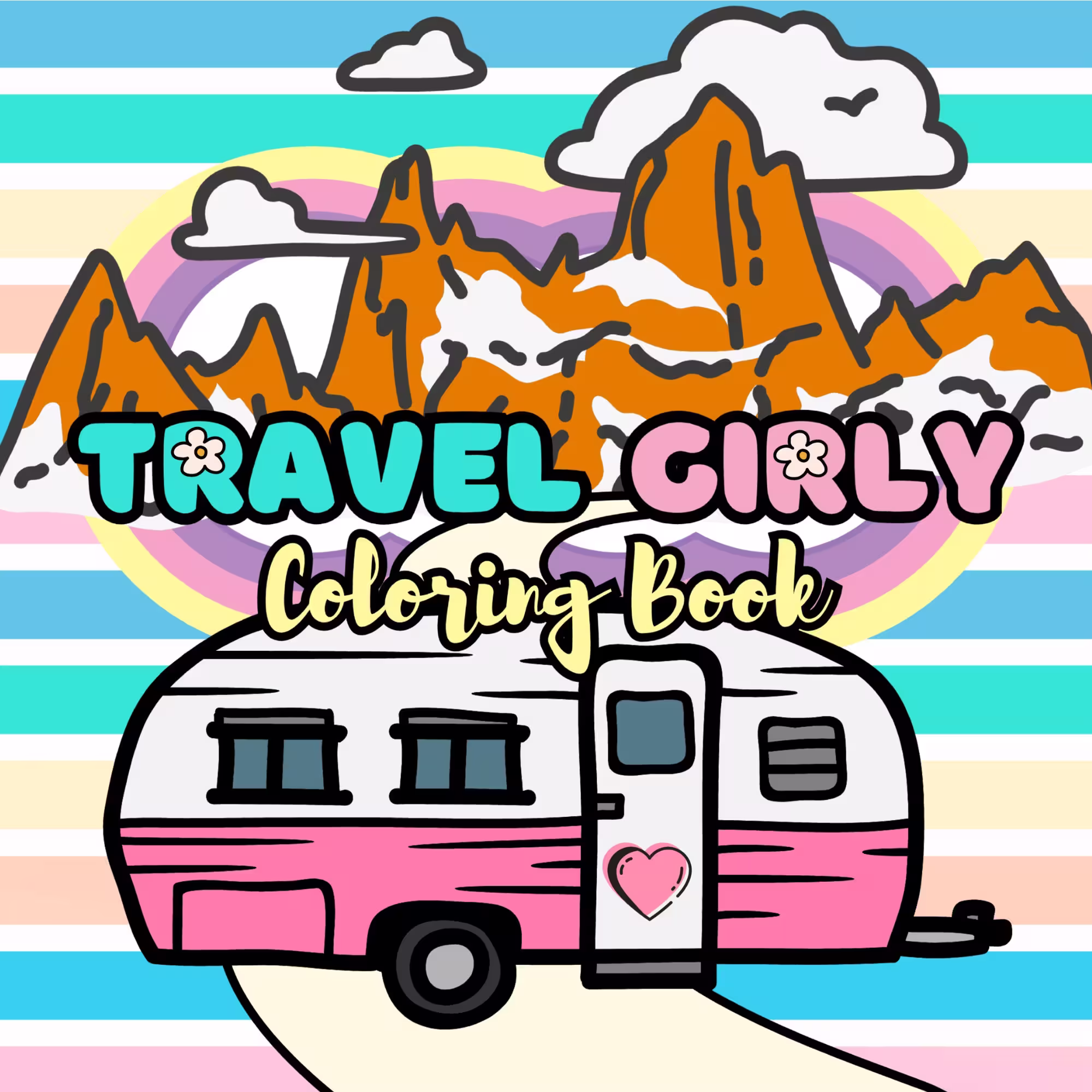 fun travel girl adventures cute amazon coloring book, tweens, kids, adults