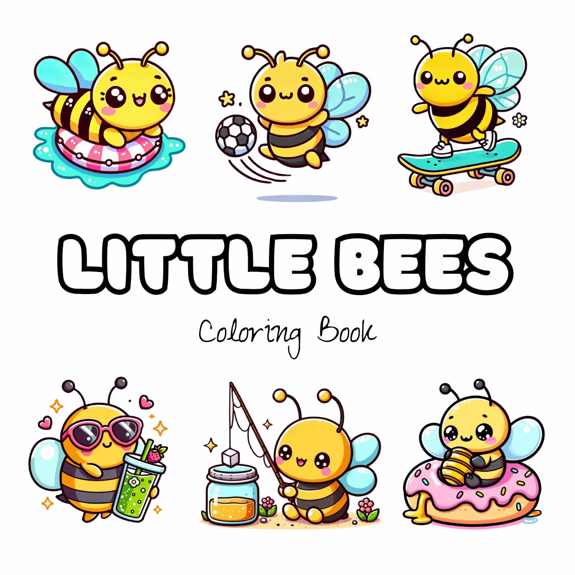 little bees cute adventures coloring book for tweens and kids and adults, save the bees