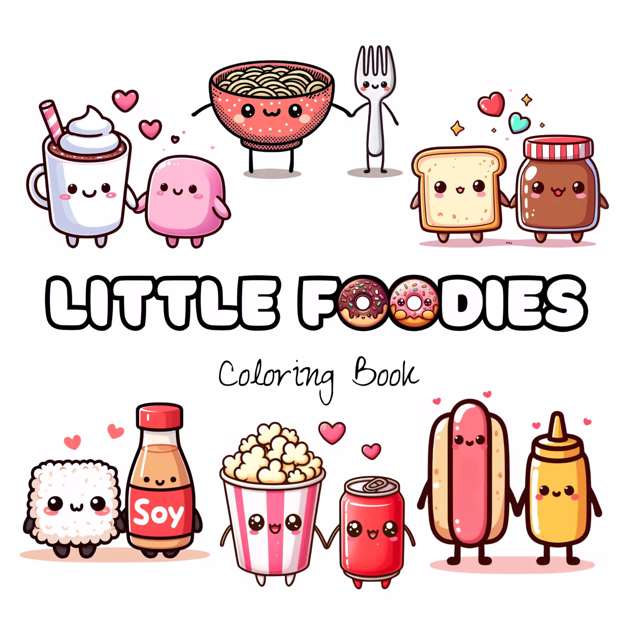  cute food pairs and perfect matching food  easy coloring book for tweens and kids and adults