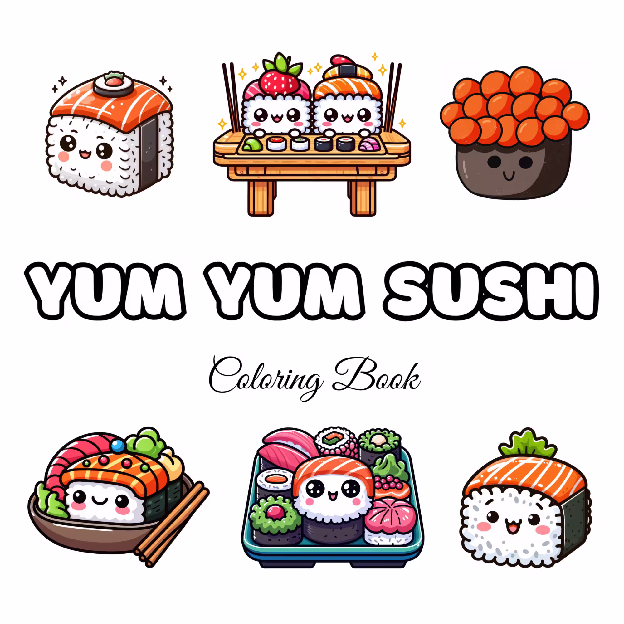  cute yum yum kawaii sushi food adventures coloring book for tweens and kids and adults
